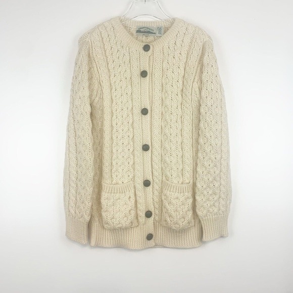 Aran Crafts Sweaters - Aran Crafts Sweater Wool Button Front Boyfriend  Cable Knit Cream Fishermancore